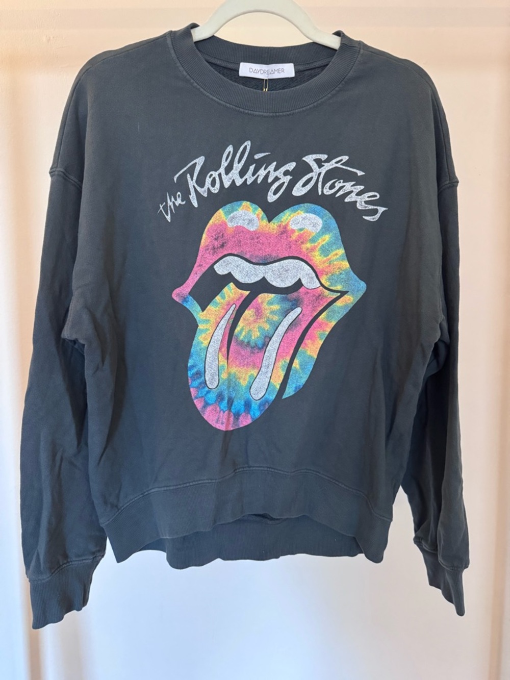 DAYDREAMER X Revolve Rolling Stones Tie Dye Tongue Oversized Sweatshirt NWT